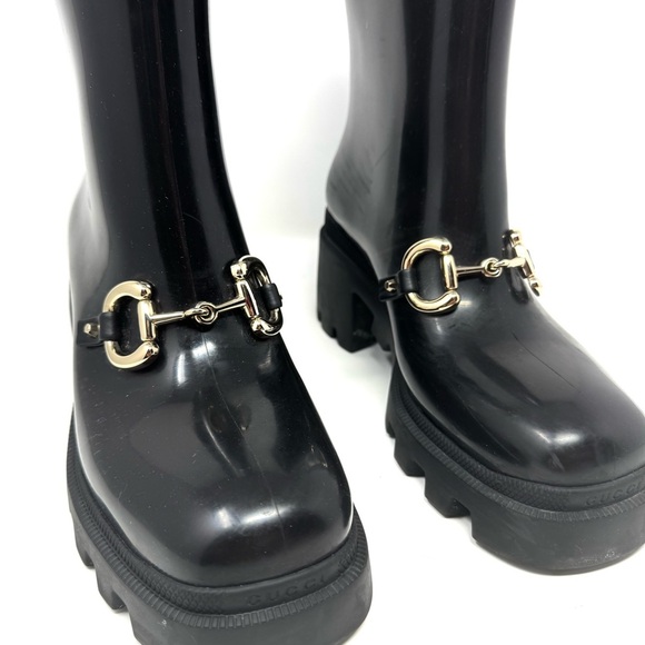 Gucci Black Horsebit Rubber Rain Boots – Size 8 Ankle Booties - Picture 3 of 9